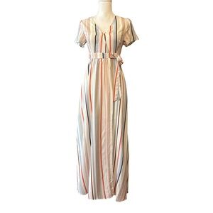 VICI Mae Printed Short Sleeve Wrap Maxi Dress Women’s SZ Small Multicolor Stripe
